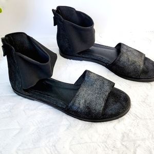 Eileen Fisher Leather Sandals Black Metallic
